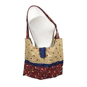 Quilted Patchwork Tote Bag Handmade Inner Pockets Hook Loop Closure Cottagecore